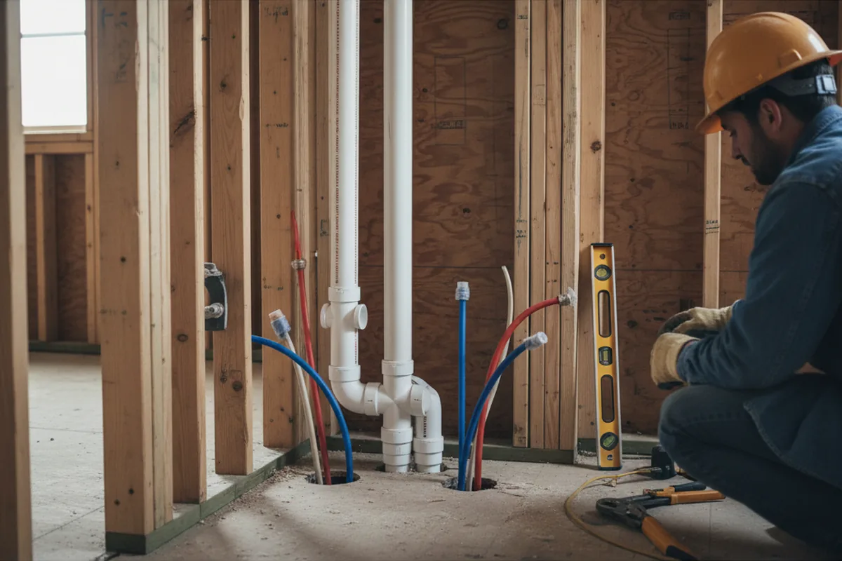 Drain and supply rough-in during Drain Cleaning in West Roxbury